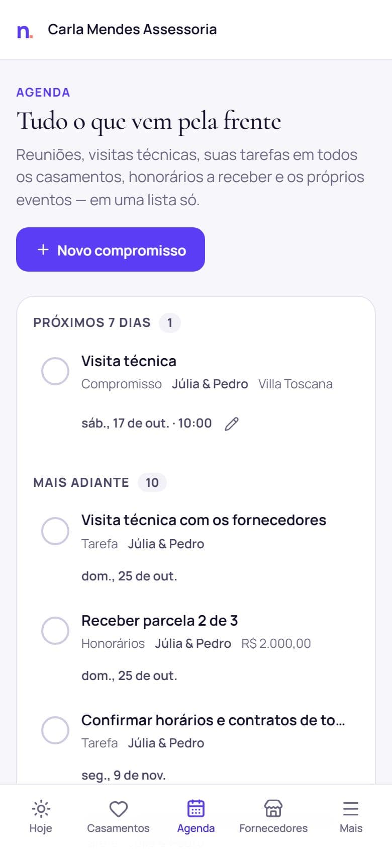 Agenda da assessoria no celular